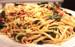 Spicy Linguine with Swiss Chard and Mint Pesto