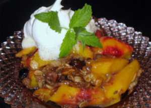 Peach Crumble with Cherry Reduction