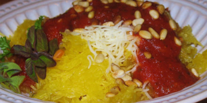 Spaghetti Squash with Tomato Sauce and Toasted Pine Nuts