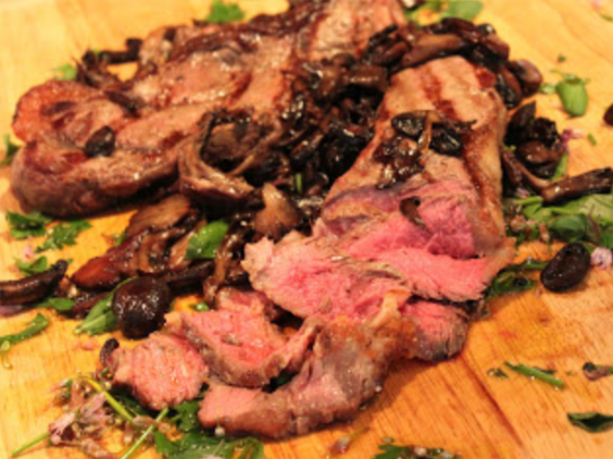 Ohio Bison with Mushrooms in Wine Sauce and Fresh Herbs